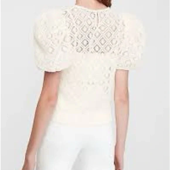Express Puff Sleeve Cream Crochet Eyelet Blouse - Medium - Picture 2 of 6
